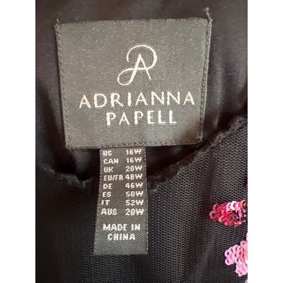 Adrianna Papell Womens Floral Sequined Cocktail Dress Black Pink Size 16W NWT - Picture 11 of 15